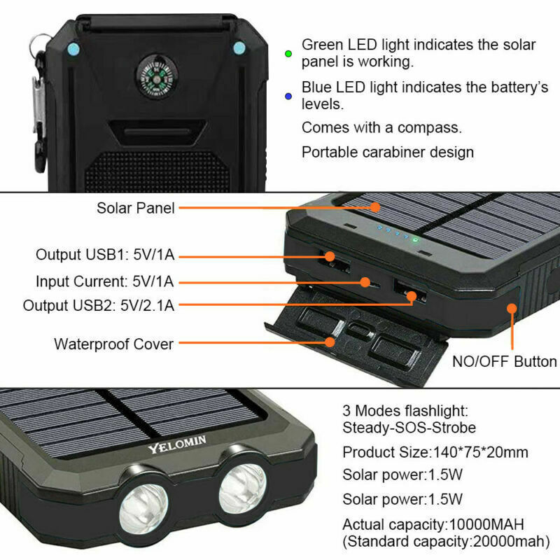 Super Powerful USB Portable Charger Solar Power Bank For Cell Phone Waterproof LED Light 1.5W 5V 2.1A 1A Dual USB DIY Solar Power Bank Case Kits Battery Charger External Box Accessories